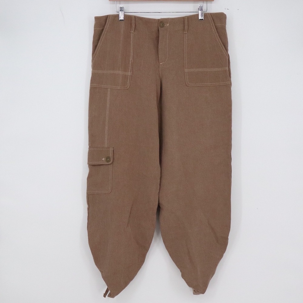 Zara Cargo Pants Womens L Brown Ruched Hem Utility New